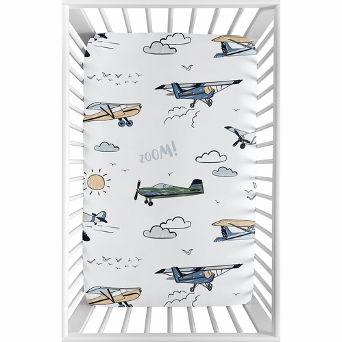 Airplane Green and Blue Collection Mini Crib Sheet