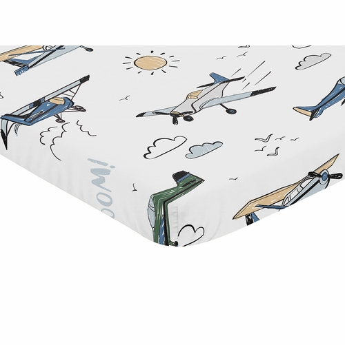 Airplane Green and Blue Collection Mini Crib Sheet - alt image 1