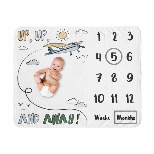 Airplane Green and Blue Collection Monthly Milestone Baby Blanket