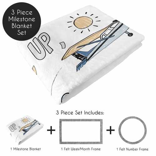 Airplane Green and Blue Collection Monthly Milestone Baby Blanket - alt image 1