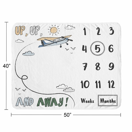 Airplane Green and Blue Collection Monthly Milestone Baby Blanket - alt image 3