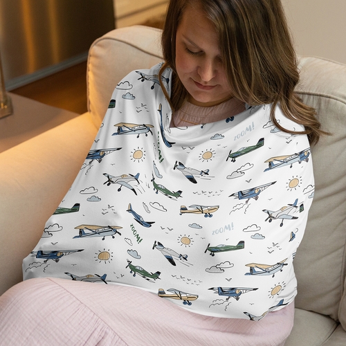 Airplane Green and Blue Collection Multi Use Baby Car Seat and Nursing Cover - alt image 1