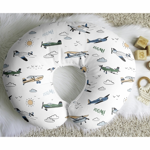 Airplane Green and Blue Collection Nursing Breastfeeding Pillow Cover - alt image 4