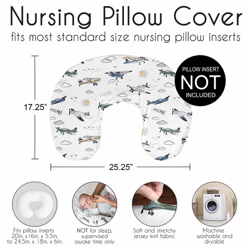 Airplane Green and Blue Collection Nursing Breastfeeding Pillow Cover - alt image 5