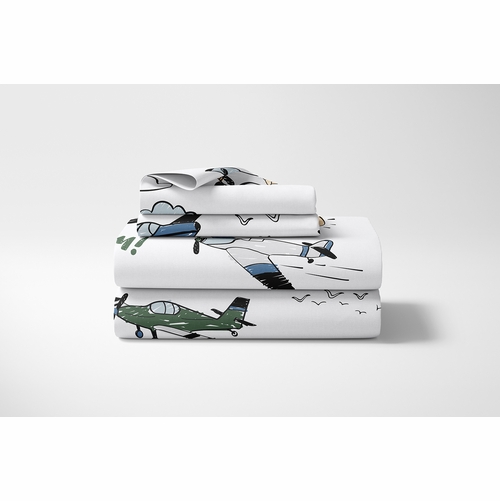 Airplane Green and Blue Collection Queen Sheet Set - alt image 1