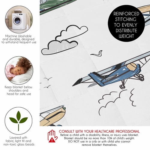 Airplane Green and Blue Collection Toddler 5lbs Weighted Blanket for Kids - alt image 5