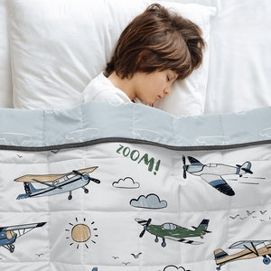 Airplane Green and Blue Collection Toddler 5lbs Weighted Blanket for Kids