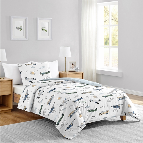 Airplane Green and Blue Collection Twin Bedding - alt image 1