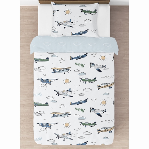 Airplane Green and Blue Collection Twin Bedding - alt image 2