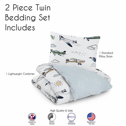 Airplane Green and Blue Collection Twin Bedding - alt image 4