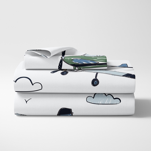 Airplane Green and Blue Collection Twin Sheet Set - alt image 1