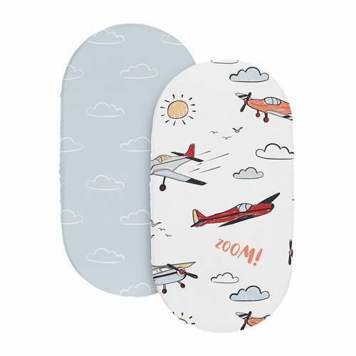 Airplane Red and Blue Collection 2 Pack Baby Bassinet Fitted Sheets - alt image 1