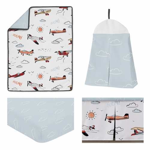 Airplane Red and Blue Collection 4 Piece Crib Bedding - alt image 1