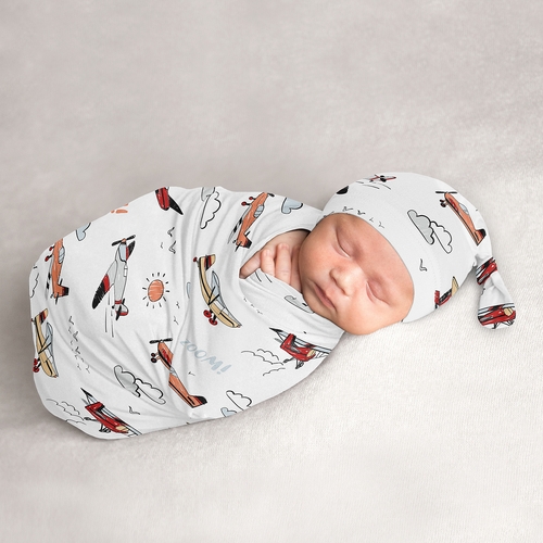 Airplane Red and Blue Collection Baby Cocoon and Beanie Hat - 2 Piece Set