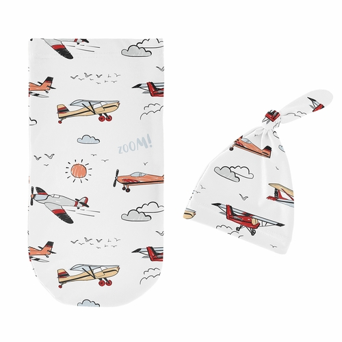 Airplane Red and Blue Collection Baby Cocoon and Beanie Hat - 2 Piece Set - alt image 1