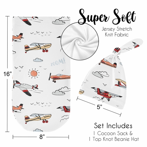 Airplane Red and Blue Collection Baby Cocoon and Beanie Hat - 2 Piece Set - alt image 4