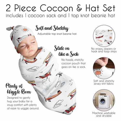 Airplane Red and Blue Collection Baby Cocoon and Beanie Hat - 2 Piece Set - alt image 5