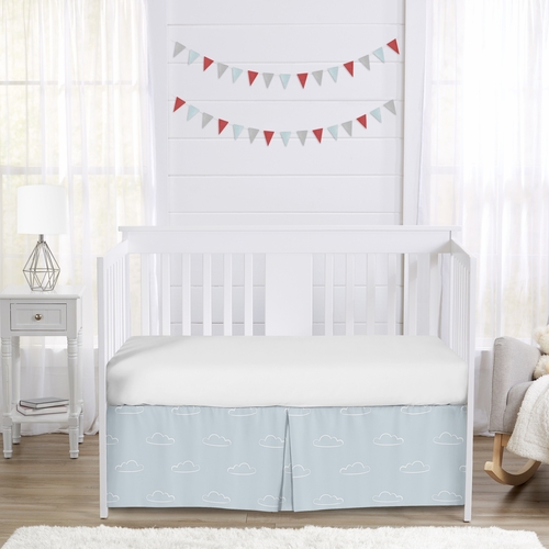 Airplane Red and Blue Collection Cloud Print Crib Bed Skirt - alt image 1