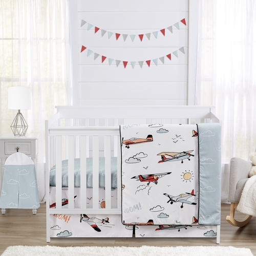 Airplane Red and Blue Collection Crib Bed Skirt - alt image 1