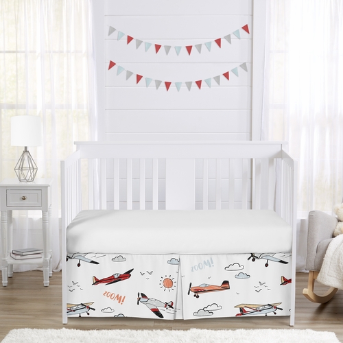 Airplane Red and Blue Collection Crib Bed Skirt - alt image 2