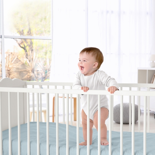 Airplane Red and Blue Collection Crib Sheet - Solid Slate Blue - alt image 1