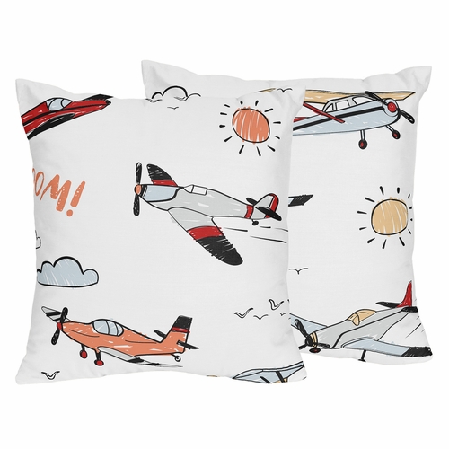 Airplane Red and Blue Collection Decorative Accent Throw Pillows - Set of 2
