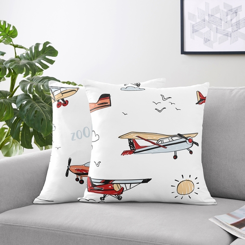 Airplane Red and Blue Collection Decorative Accent Throw Pillows - Set of 2 - alt image 1
