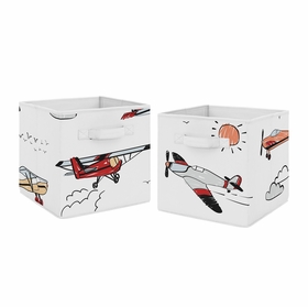 Airplane Red and Blue Collection Foldable Fabric Storage Bins