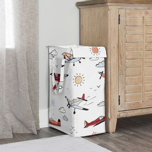 Airplane Red and Blue Collection Laundry Hamper with Handles - alt image 1
