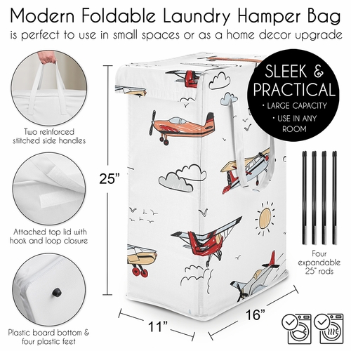 Airplane Red and Blue Collection Laundry Hamper with Handles - alt image 4