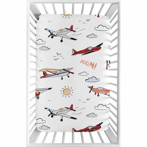 Airplane Red and Blue Collection Mini Crib Sheet
