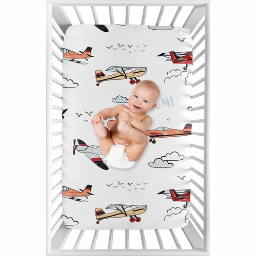 Airplane Red and Blue Collection Mini Crib Sheet - alt image 2