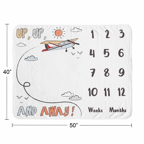 Airplane Red and Blue Collection Monthly Milestone Baby Blanket - alt image 3