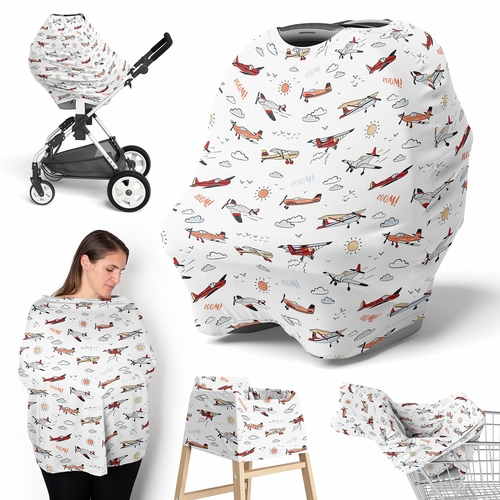 Airplane Red and Blue Collection Multi Use Baby Car Seat and Nursing Cover