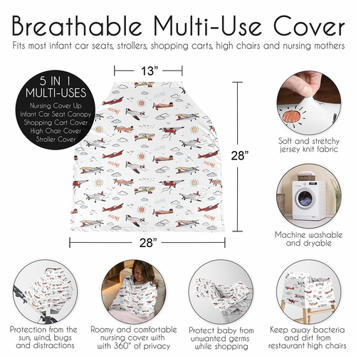 Airplane Red and Blue Collection Multi Use Baby Car Seat and Nursing Cover - alt image 5