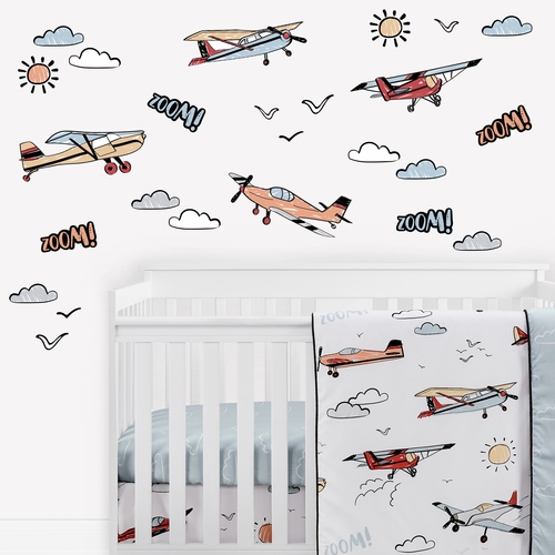 Airplane Red and Blue Collection Peel and Stick Wall Decal Stickers - Set of 4 Sheets
