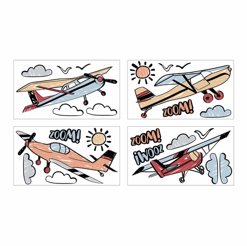 Airplane Red and Blue Collection Peel and Stick Wall Decal Stickers - Set of 4 Sheets - alt image 1