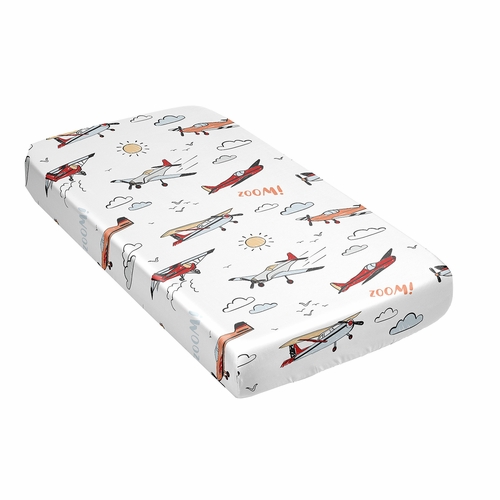 Airplane Red and Blue Collection Satin Fitted Crib Sheet - alt image 2