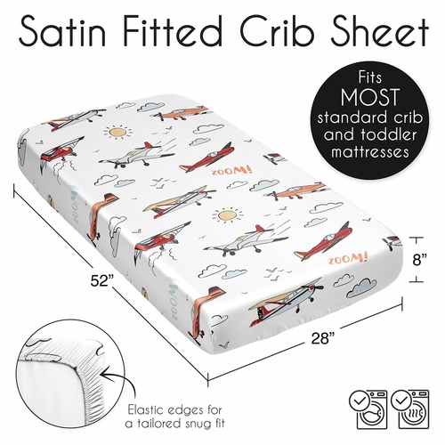 Airplane Red and Blue Collection Satin Fitted Crib Sheet - alt image 5