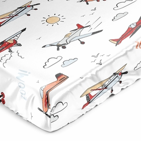 Airplane Red and Blue Collection Satin Fitted Crib Sheet