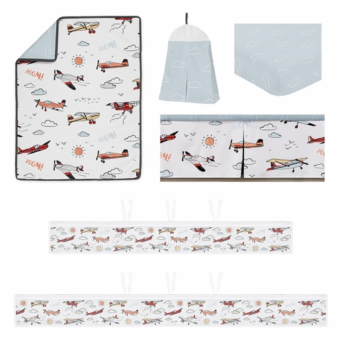 Airplane Red and Blue Collection Sweet Jojo Designs 6 Piece Crib Bedding + BreathableBaby Breathable Mesh Liner - alt image 1