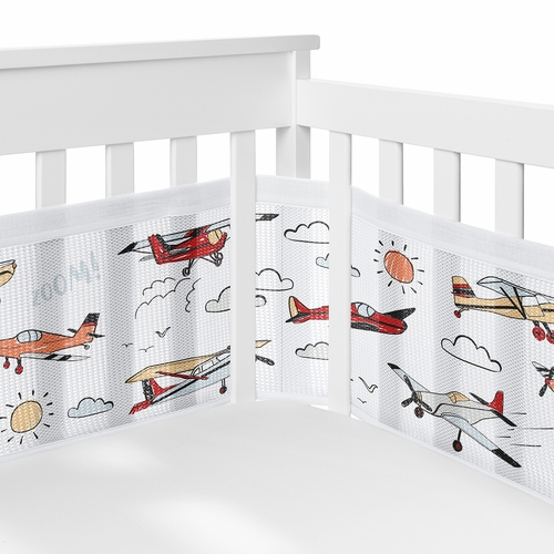 Airplane Red and Blue Collection Sweet Jojo Designs 6 Piece Crib Bedding + BreathableBaby Breathable Mesh Liner - alt image 2