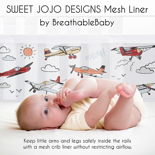 Airplane Red and Blue Collection Sweet Jojo Designs + BreathableBaby Breathable Mesh Crib Liner - alt image 2