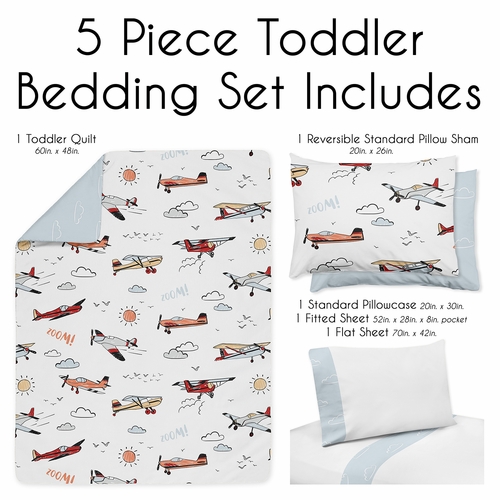 Airplane Red and Blue Collection Toddler Bedding - alt image 2
