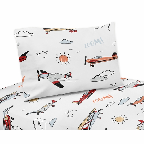 Airplane Red and Blue Collection Twin Sheet Set