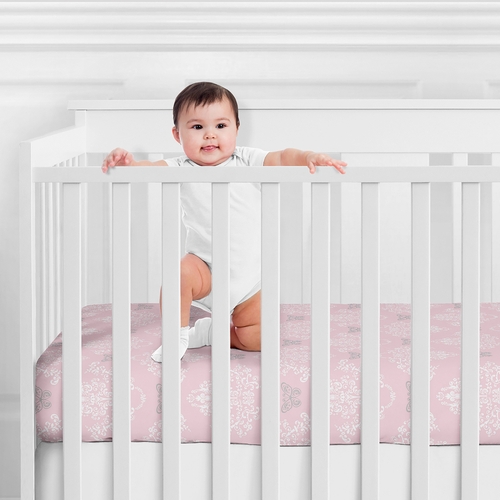 Alexa Collection Crib Sheet - Damask Print - alt image 1