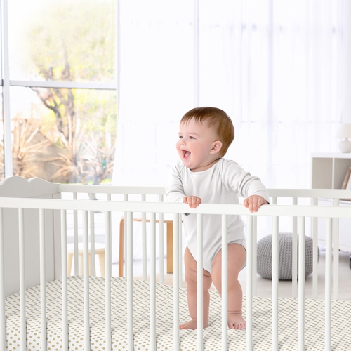 Amelia Collection Crib Sheet - Gold Polka Dot - alt image 1