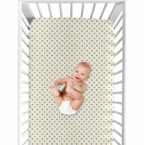 Amelia Collection Crib Sheet - Gold Polka Dot - alt image 3