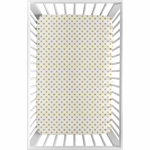 Amelia Collection Mini Crib Sheet - Gold Polka Dot - alt image 1