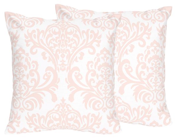 Sweet Jojo Designs Amelia Collection Pink and White Damask Print Decorative Accent Throw Pillow